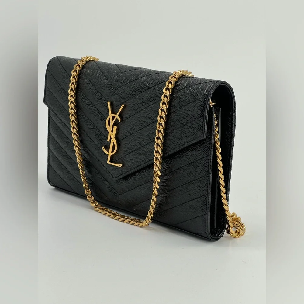 Saint Laurent Cassandre Matelasse Black Leather Wallet On Chain - Picture 2 of 12